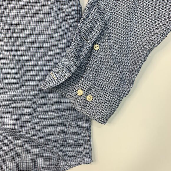 Vintage Ralph Lauren Yarmouth Shirt Mens 16.5 Blue Plaid Cotton Button Down 90s - Picture 3 of 10
